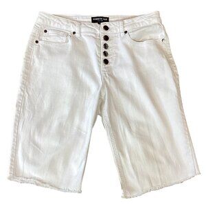 Kenneth Cole Cut-off Raw Hem Button-Up Denim Bermuda Shorts Sz 4 White 284C